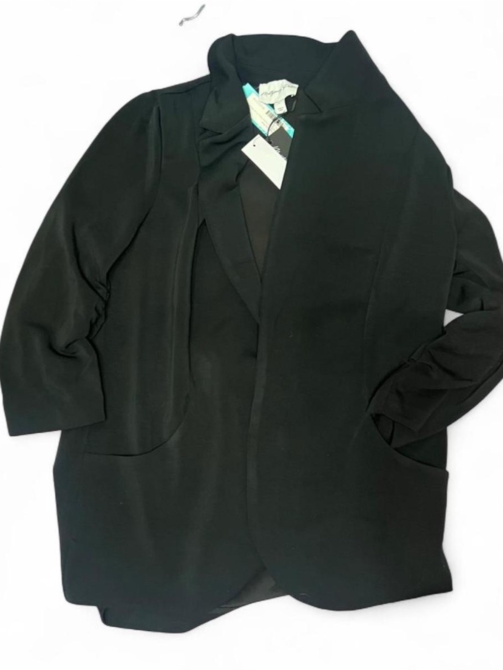 NWT Montgomery Post Women's Black Blazer Suit Jacket 3/4 Ruched Sleeve